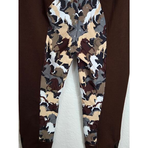 Buckwild Breeches Horse Riding Pants Medium Brown Horse Print Equestrian Stretch - Picture 9 of 11